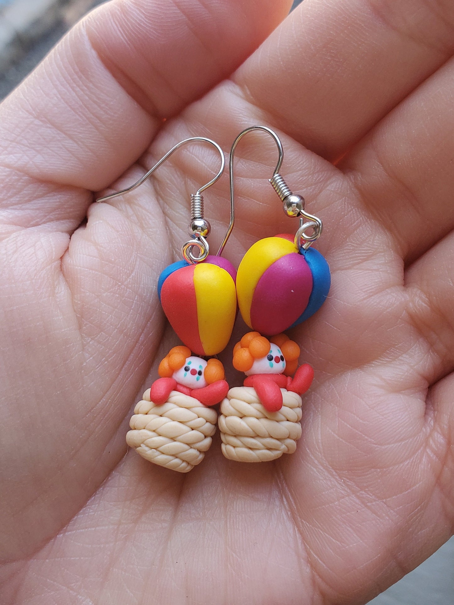 Hot Air Balloon Clown Earrings