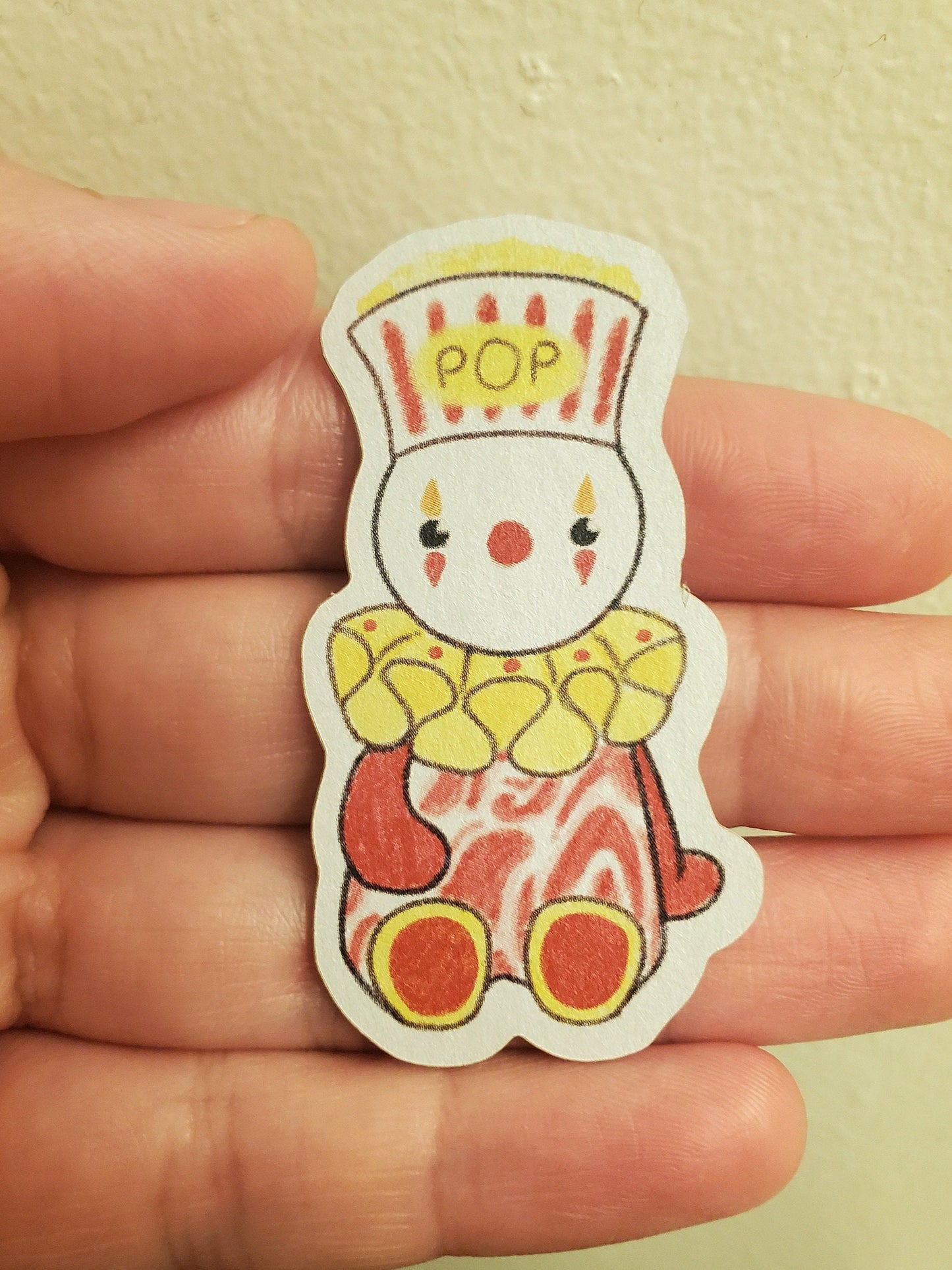 Popcorn the Clown - 1.2"x2.2" Kraft Paper Sticker