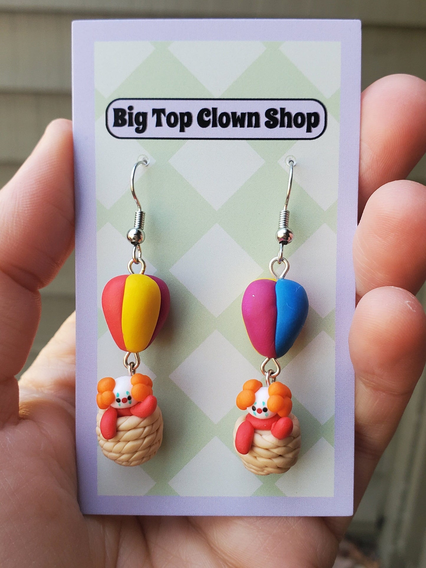 Hot Air Balloon Clown Earrings