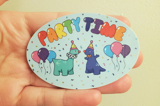 Dino "Party Time" 3"x2" Vinyl Sticker